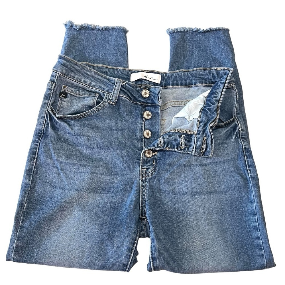 KanCan High Rise Button Fly Stretch Raw Hem Skinny Ankle Denim Jeans Women 30 - Picture 5 of 7